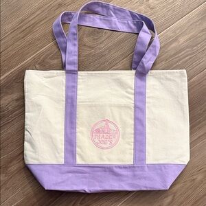 Trader Joe's Cream and Lavender Canvas Tote